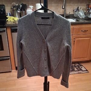 AllSaints Gray Button-Down V-Neck Wool Blend Cardigan